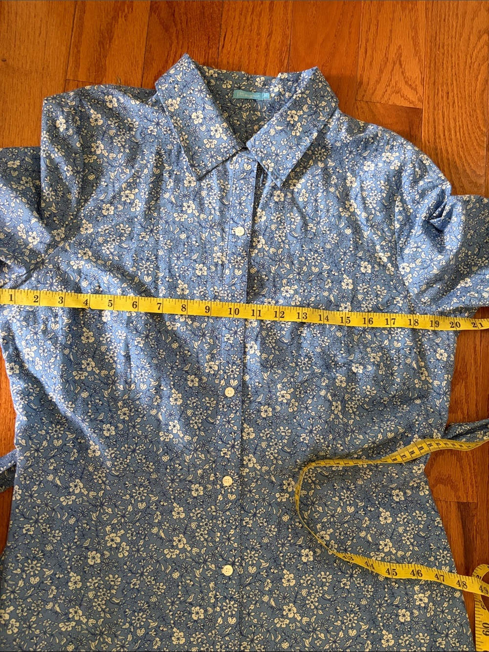 Blue Floral Midi Shirt Dress with Tie Waist - Picture 5 of 8